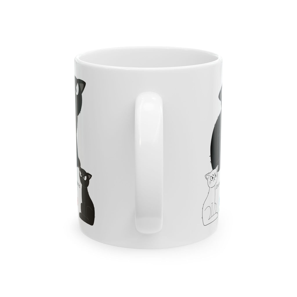 Emotionally Supported by Cats White Ceramic Mug – Cute Black & White Sassy Kitties Tea Cup (11oz & 15oz)