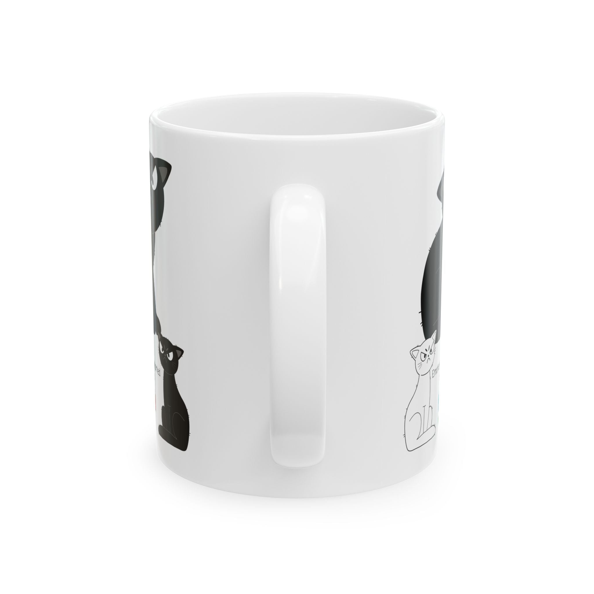 Emotionally Supported by Cats White Ceramic Mug – Cute Black & White Sassy Kitties Tea Cup (11oz & 15oz)