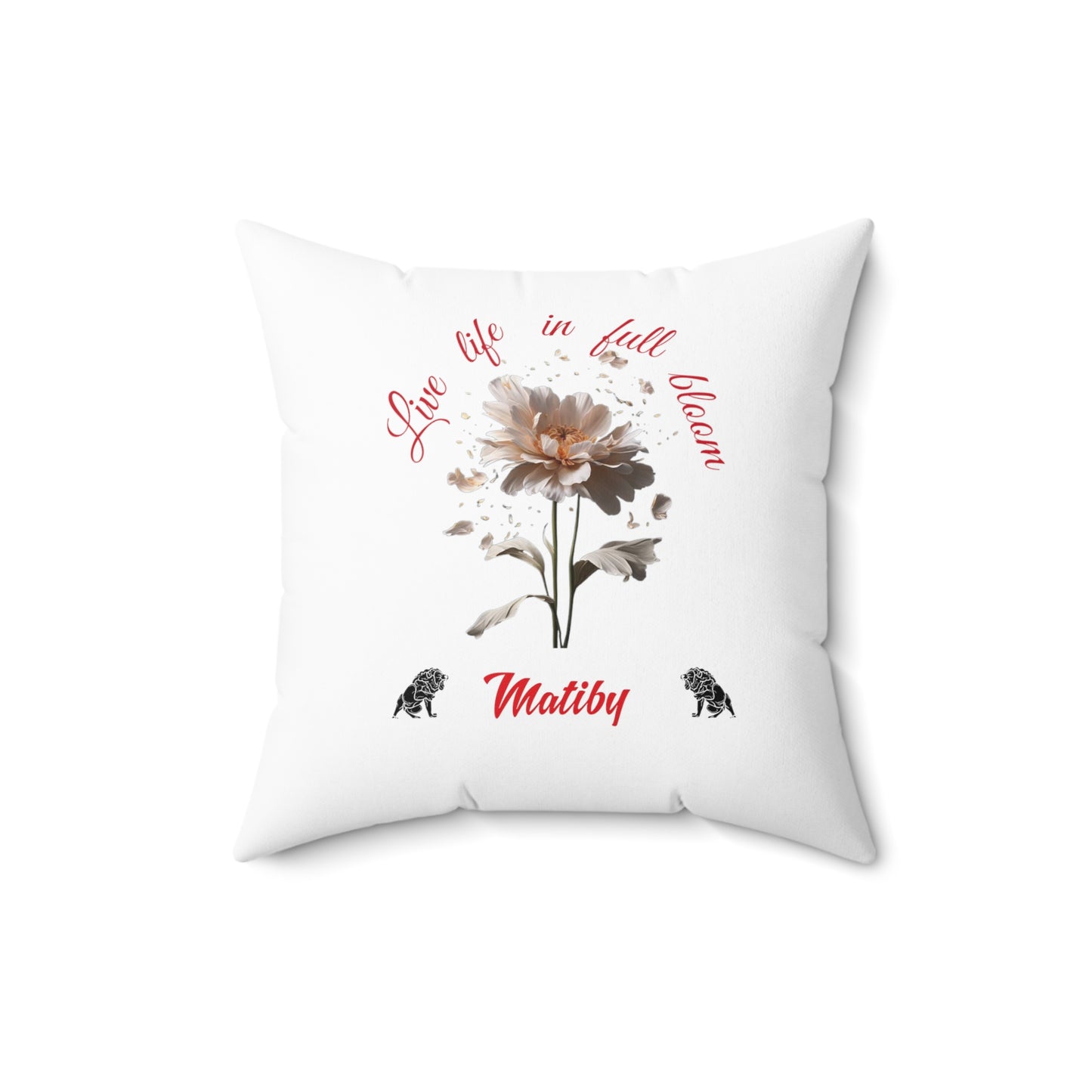 White Matiby Flower Spun Polyester Square Pillow