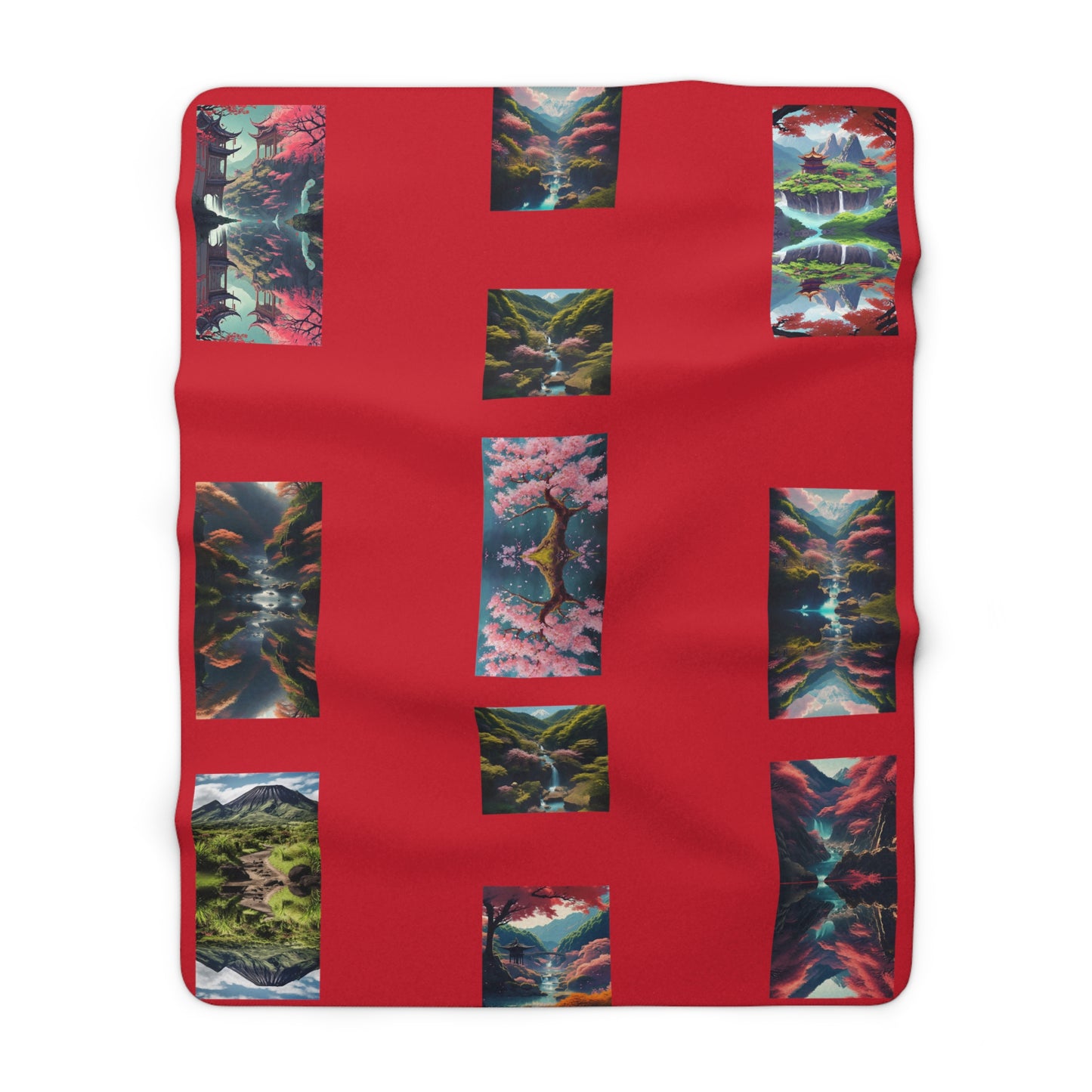 Artzy Scenic Red Sherpa Fleece Blanket