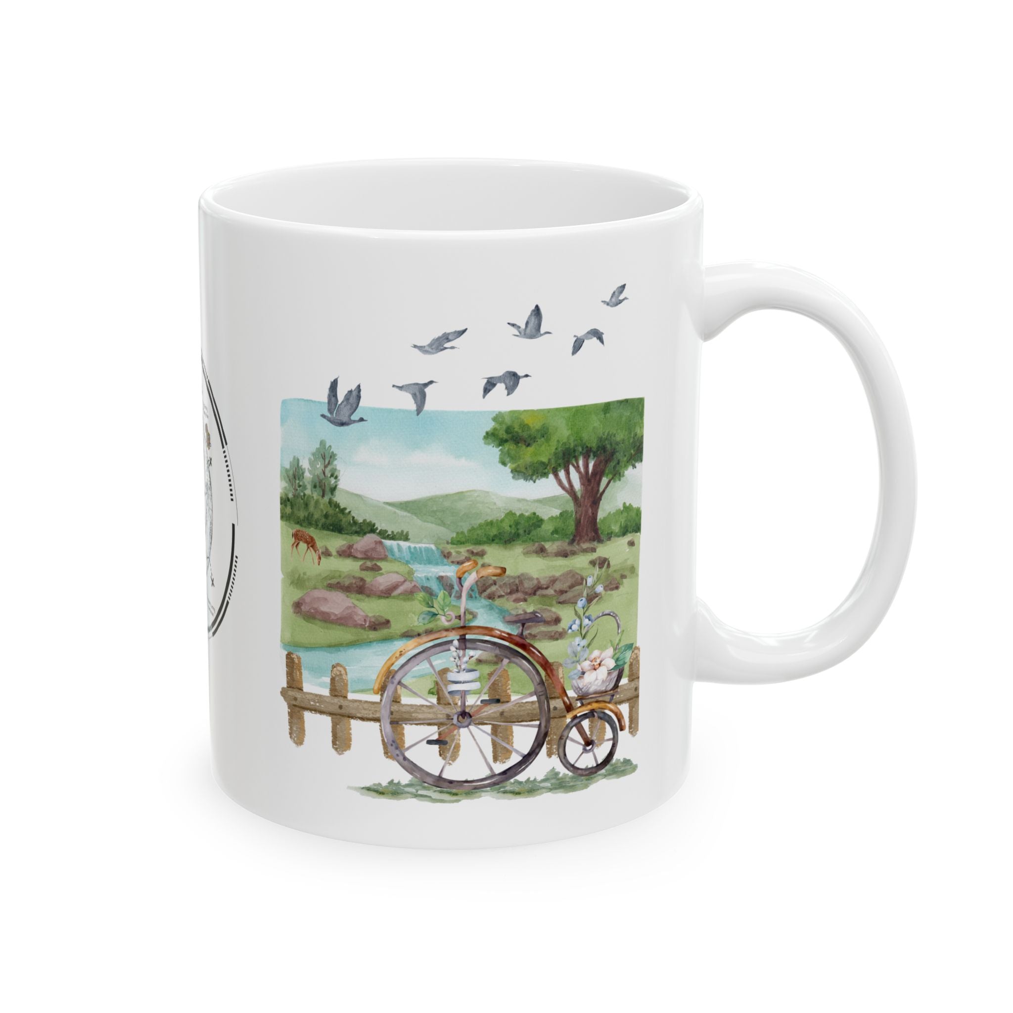 Peaceful Forest White Ceramic Mug — Aesthetic Nature Scenery Cup (11oz/15oz)
