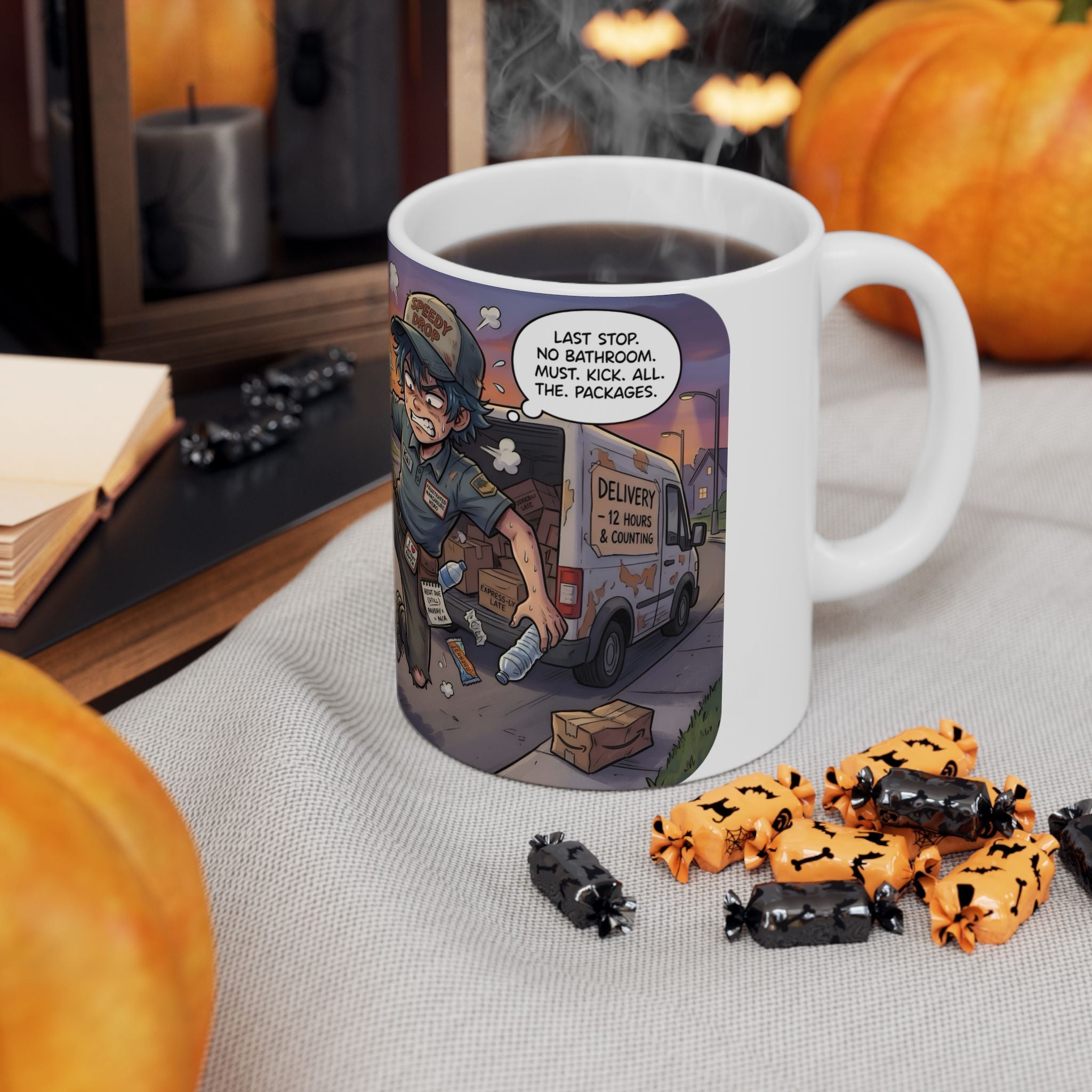Speedy Drop Delivery Bathroom Tales White Ceramic Mug — "Gotta Go" Postal Worker Tea Cup (11oz/15oz)