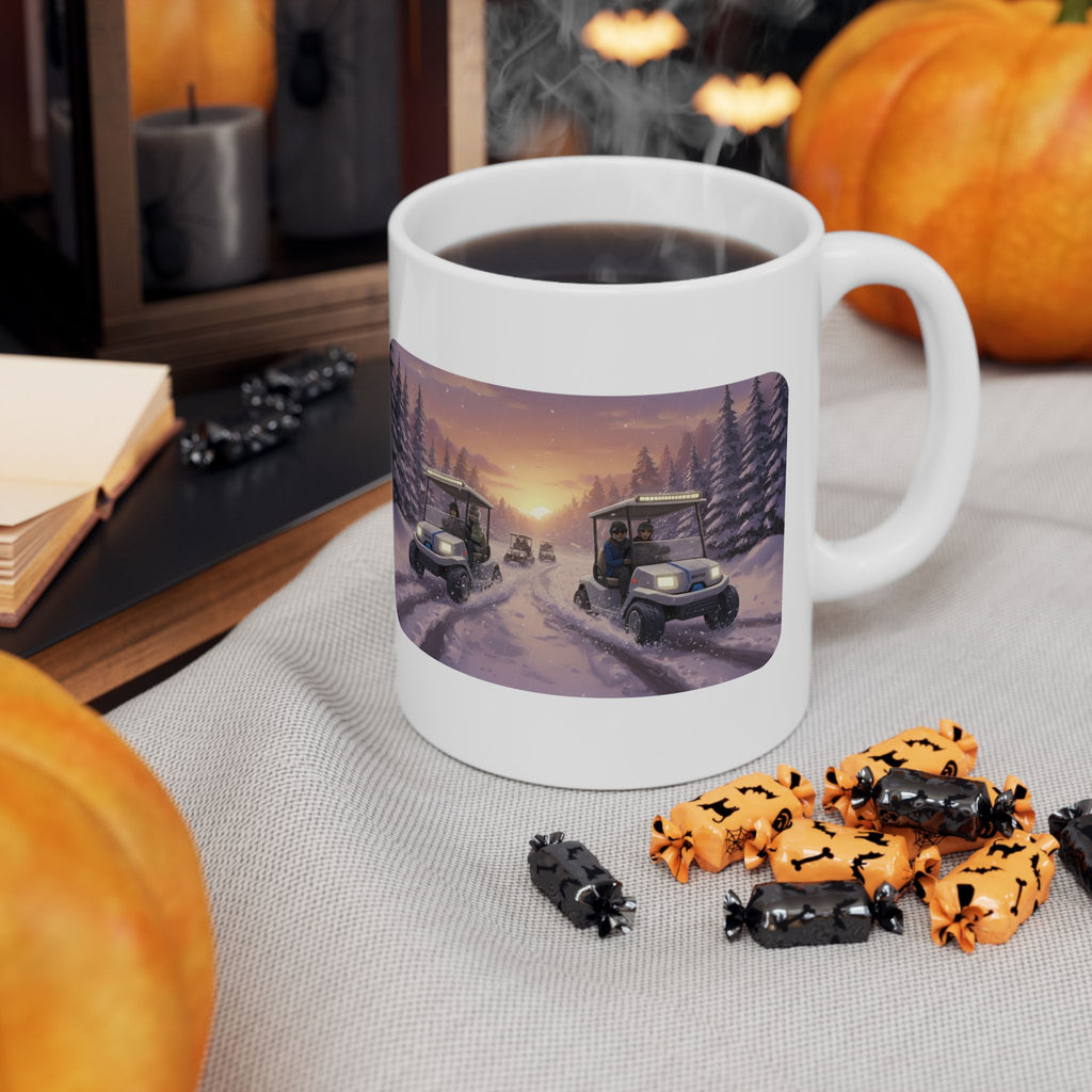 Anime Golf Cart Winter Racing Adventures #1 White Ceramic Mug — Find Your Path To The Essentials Cup (11oz & 15oz)