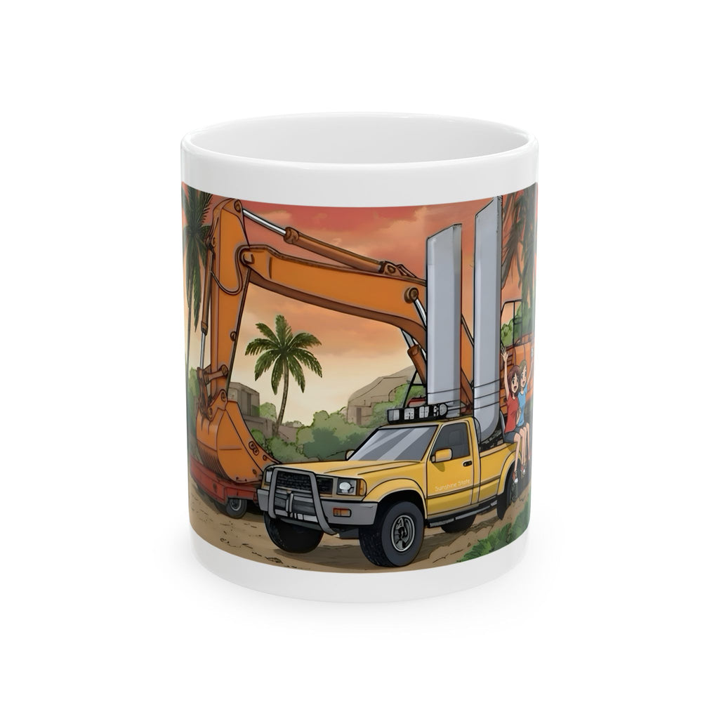 Sunshine State Pickup Trucks #8 Construction Equipment Hauler White Ceramic Mug – Celebrating Companionship, Creativity & Life’s Little Wonders Cup (11oz/15oz)