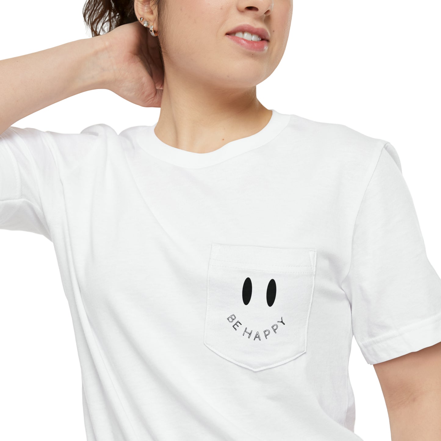 "Be Happy" Smiley Face Unisex Pocket T-shirt