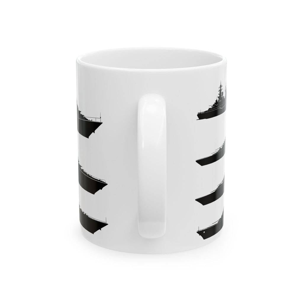 Tactical Battleship Silhouettes White Ceramic Mug — Naval Maritime Warships Cup (11oz & 15oz)