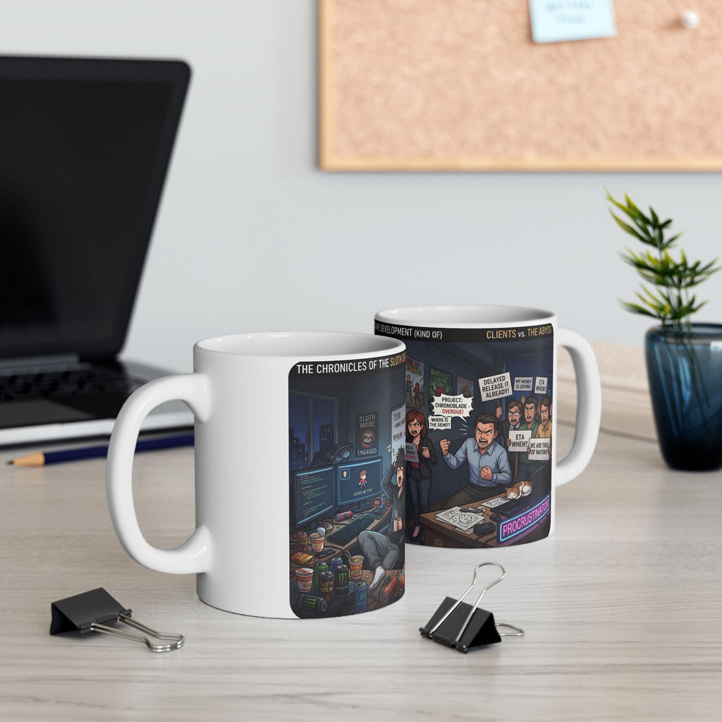 Indie Game Developer Life White Ceramic Mug — Funny Gaming Studio Office Cup, 11oz & 15oz