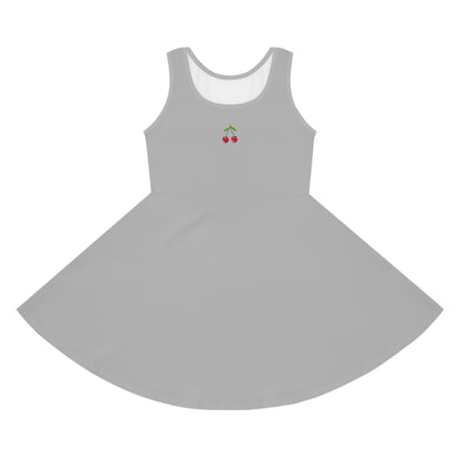 Girls' Light Grey Sleeveless Sundress (AOP)