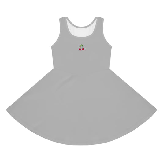 Girls' Light Grey Sleeveless Sundress (AOP)