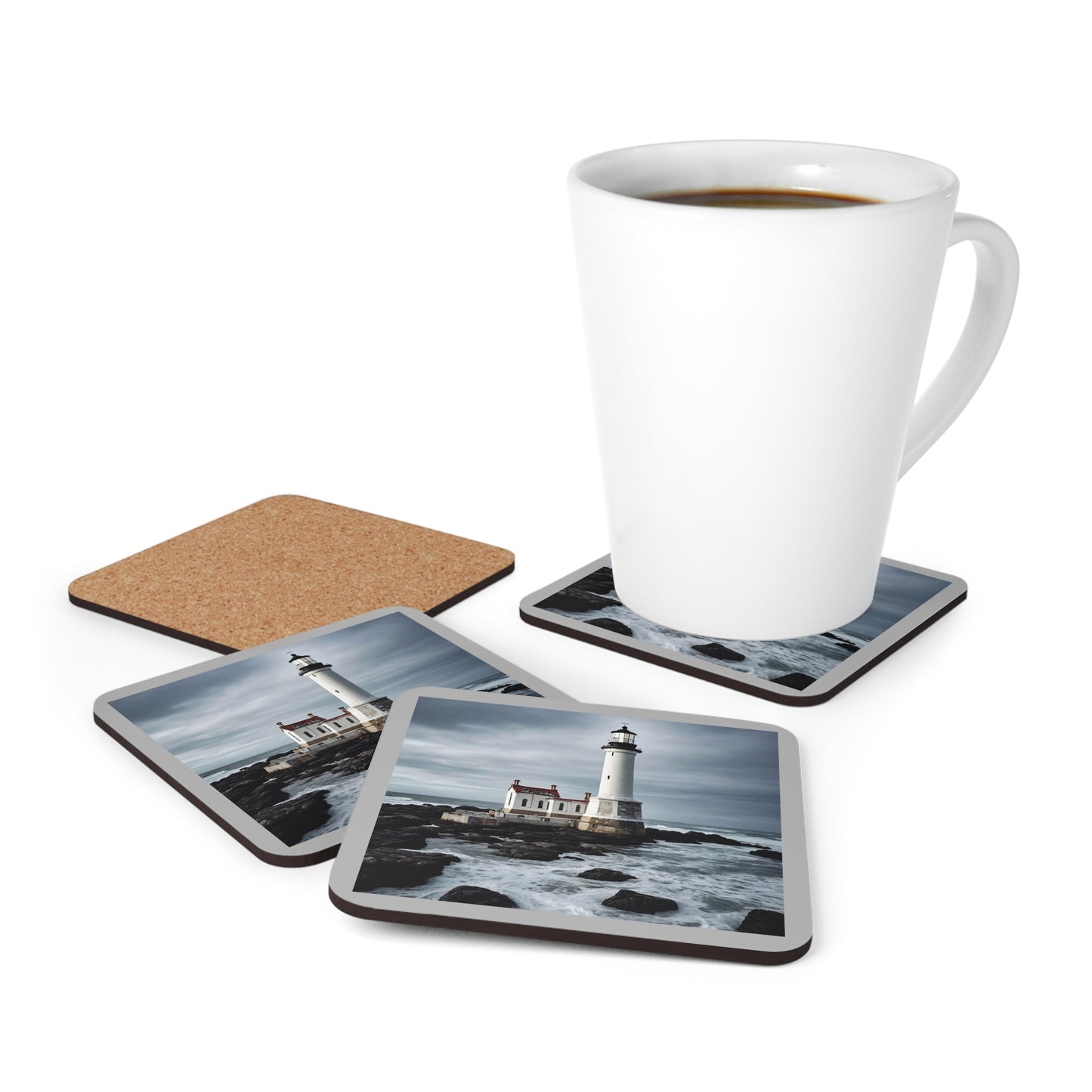 Matiby Lighthouse Light Grey Corkwood Coaster Set