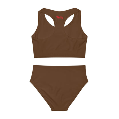 Girl's "Sunny Day" Brown Two Piece Swimsuit (AOP)