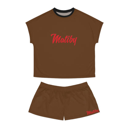 Matiby Women's Brown Short Pajama Set (AOP)