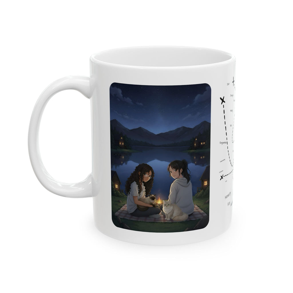 Kawaii Cat Lovers Transcending Time White Ceramic Mug — True Anime Best Friends in Japan Cup (11oz/15oz)