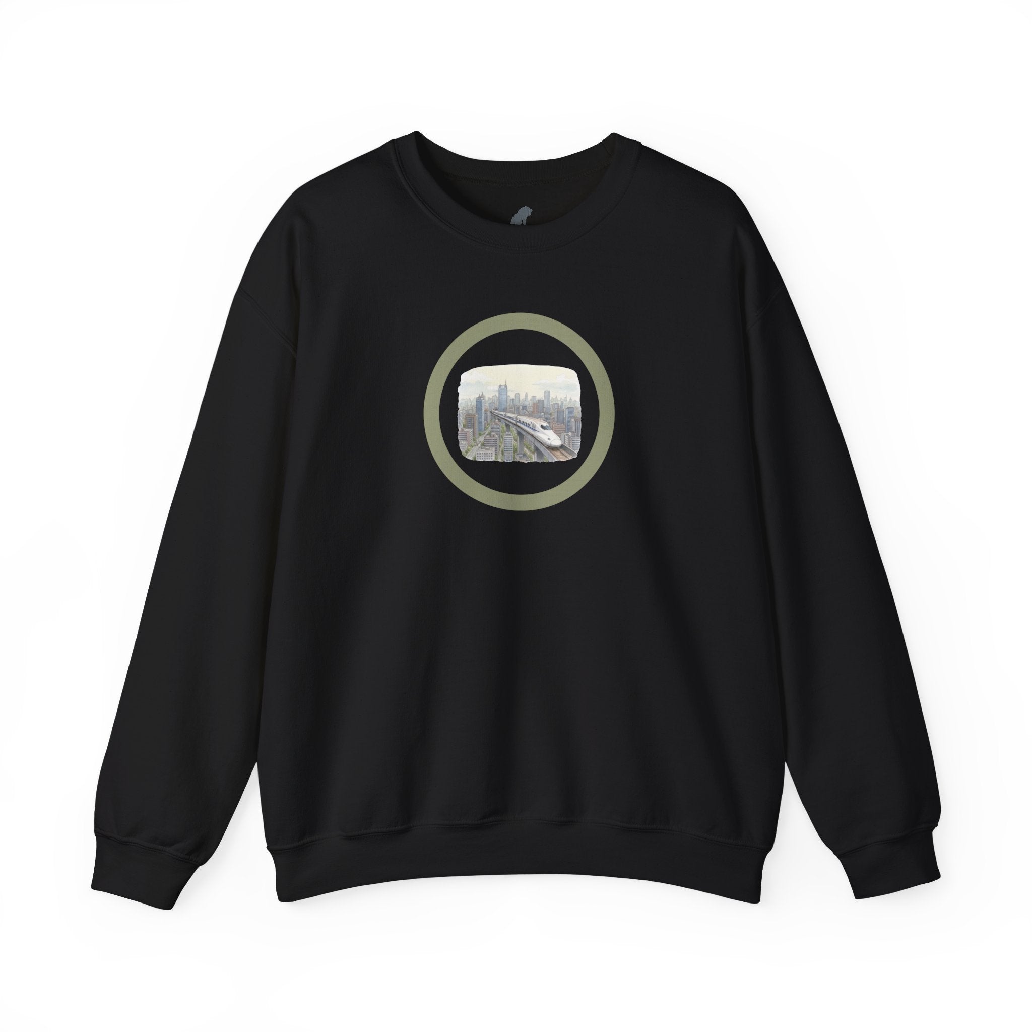 Circular Crewneck Bullet Train Sweatshirt — Vintage Locomotive Over The Metro Sweater