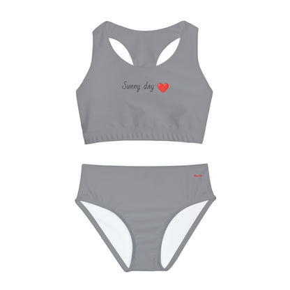 Girl's "Sunny Day" Grey Two Piece Swimsuit (AOP)