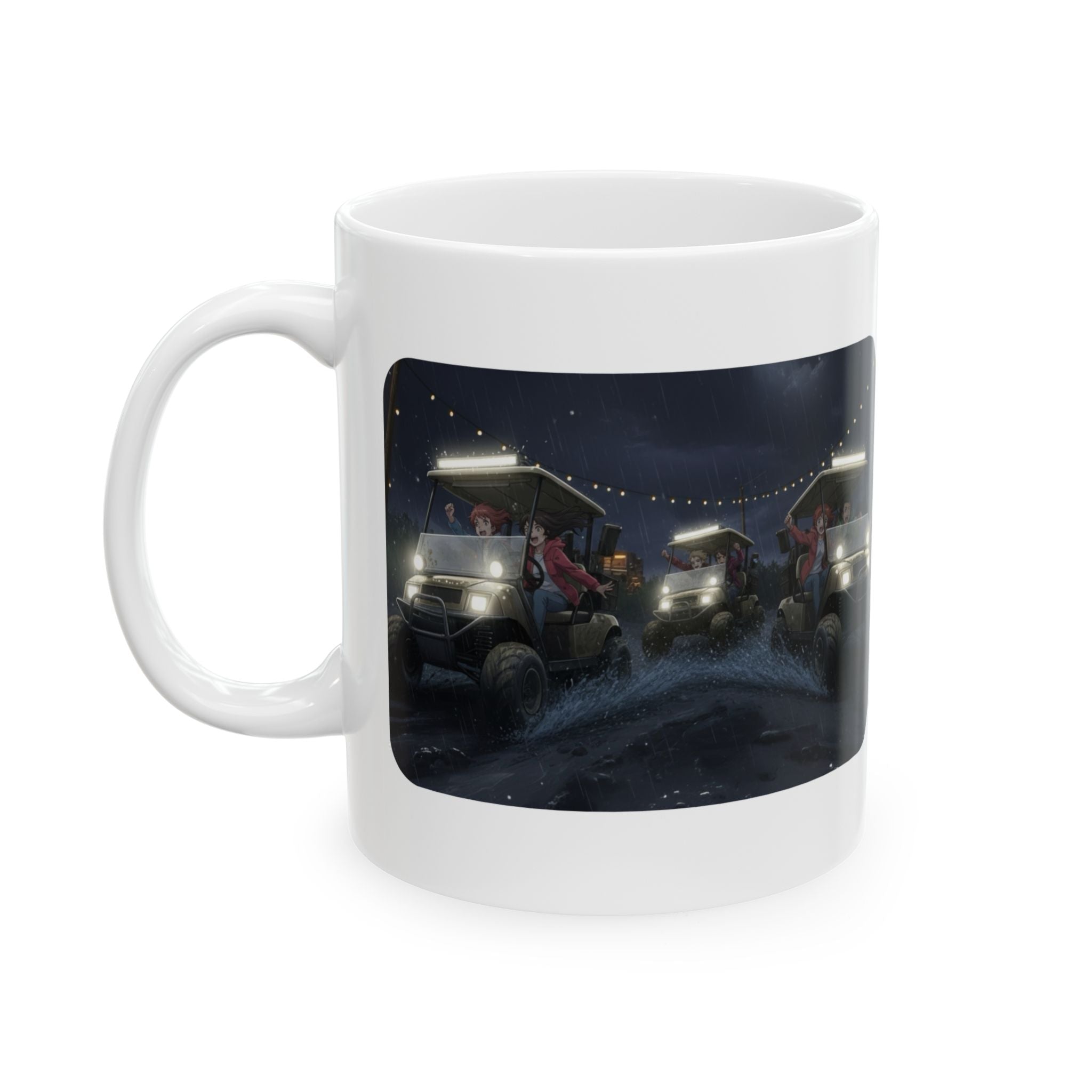 Anime Golf Cart Mud & Rain Racing Adventures #5 White Ceramic Mug — Find Your Path To The Essentials Cup (11oz & 15oz)