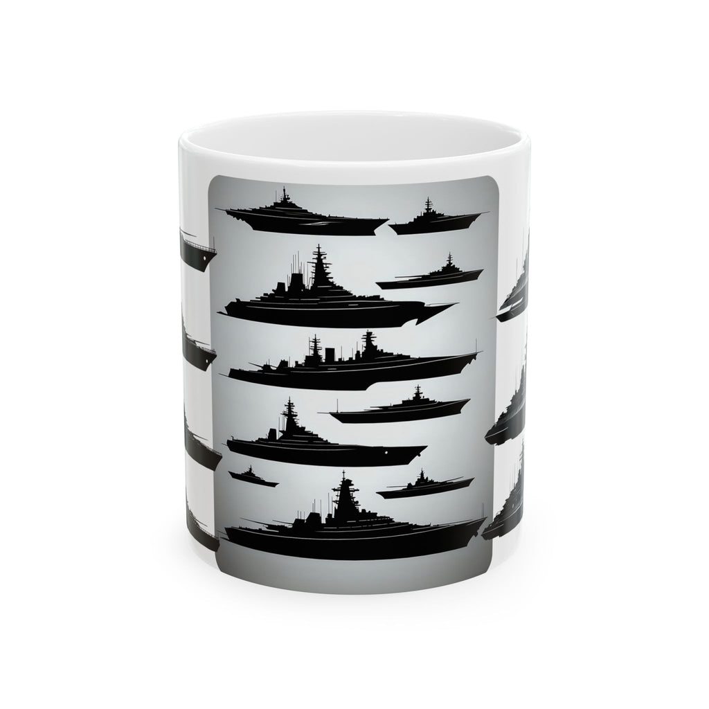 Tactical Battleship Silhouettes White Ceramic Mug — Naval Maritime Warships Cup (11oz & 15oz)