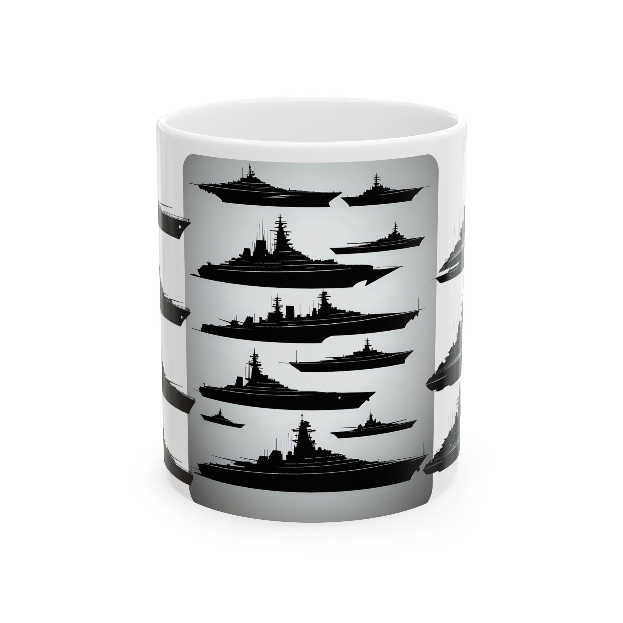 Tactical Battleship Silhouettes White Ceramic Mug — Naval Maritime Warships Cup (11oz & 15oz)