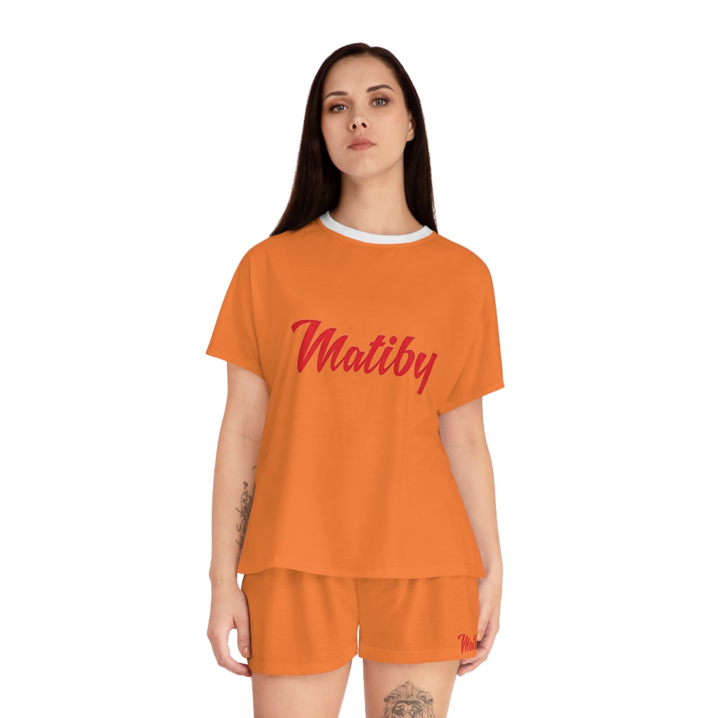 Matiby Women's Orange Short Pajama Set (AOP)