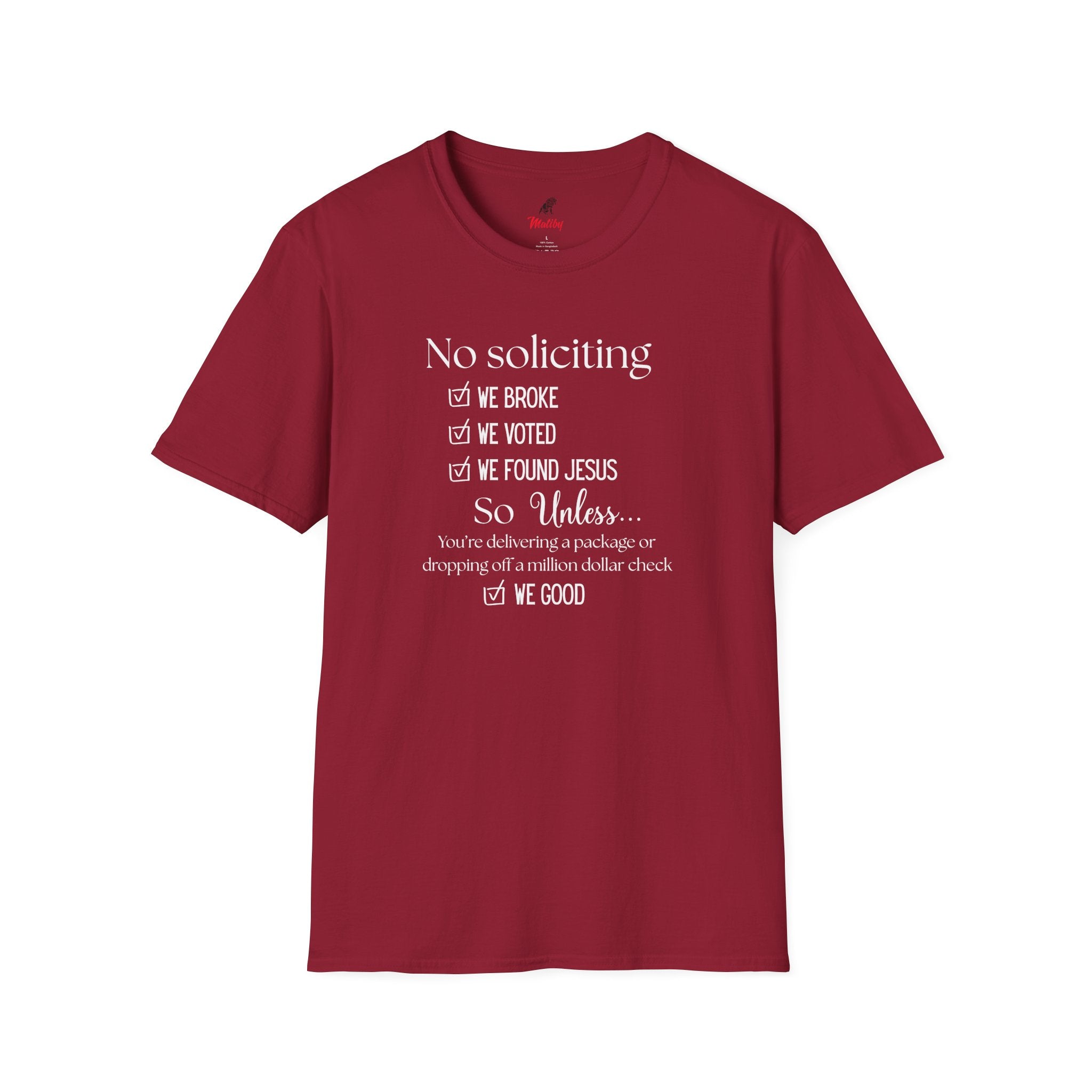 No Soliciting T-Shirt #2 — "Unless..." Funny Checklist Tee (All of the Above)