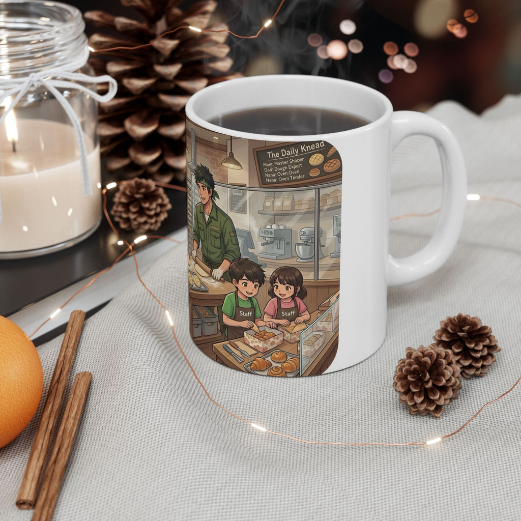 Cozy Family Bakery White Ceramic Mug — Inspirational Multigenerational Baking Cup (11oz & 15oz)