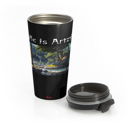 Artzy Stainless Steel Travel Mug, Black