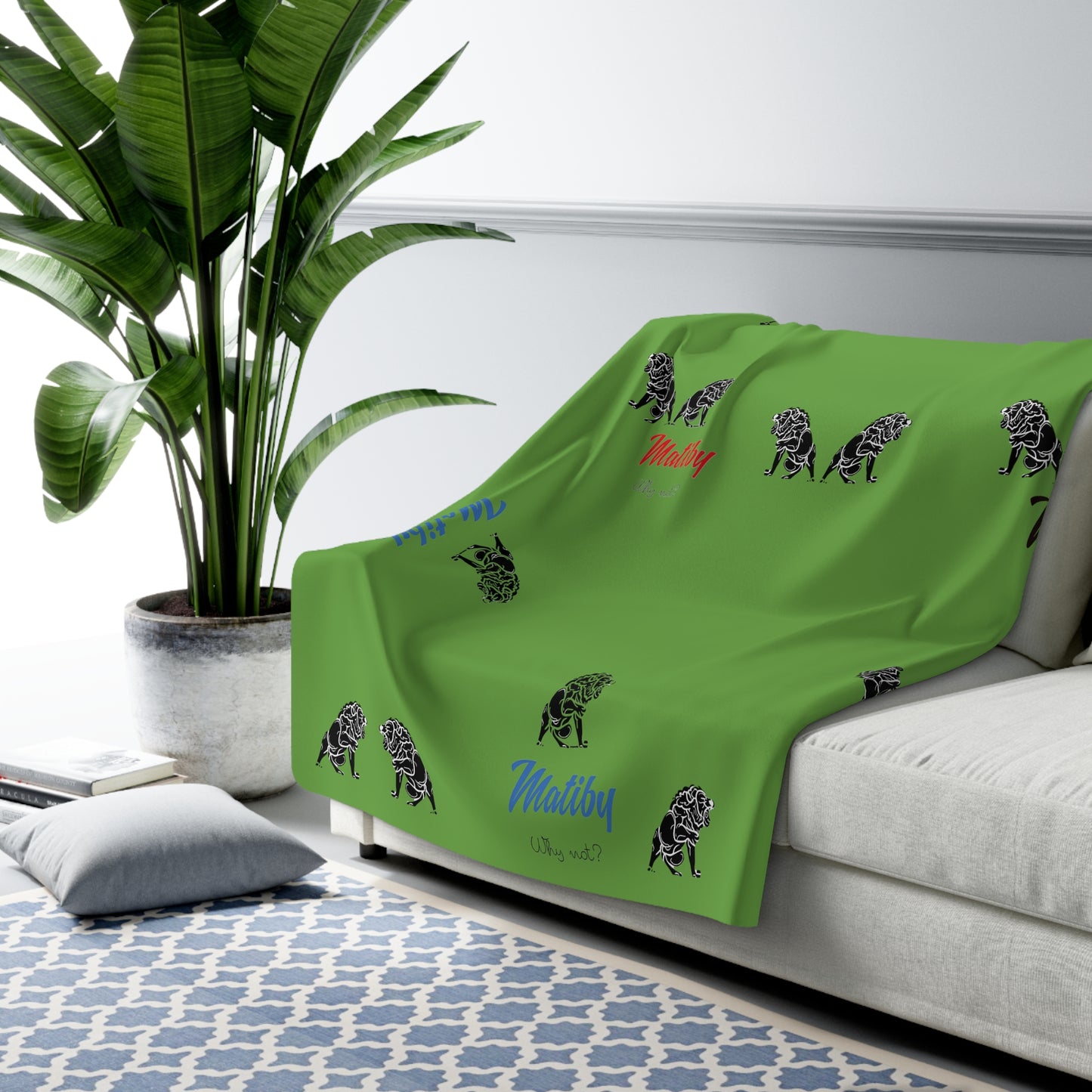 Matiby Lion Green Sherpa Fleece Blanket