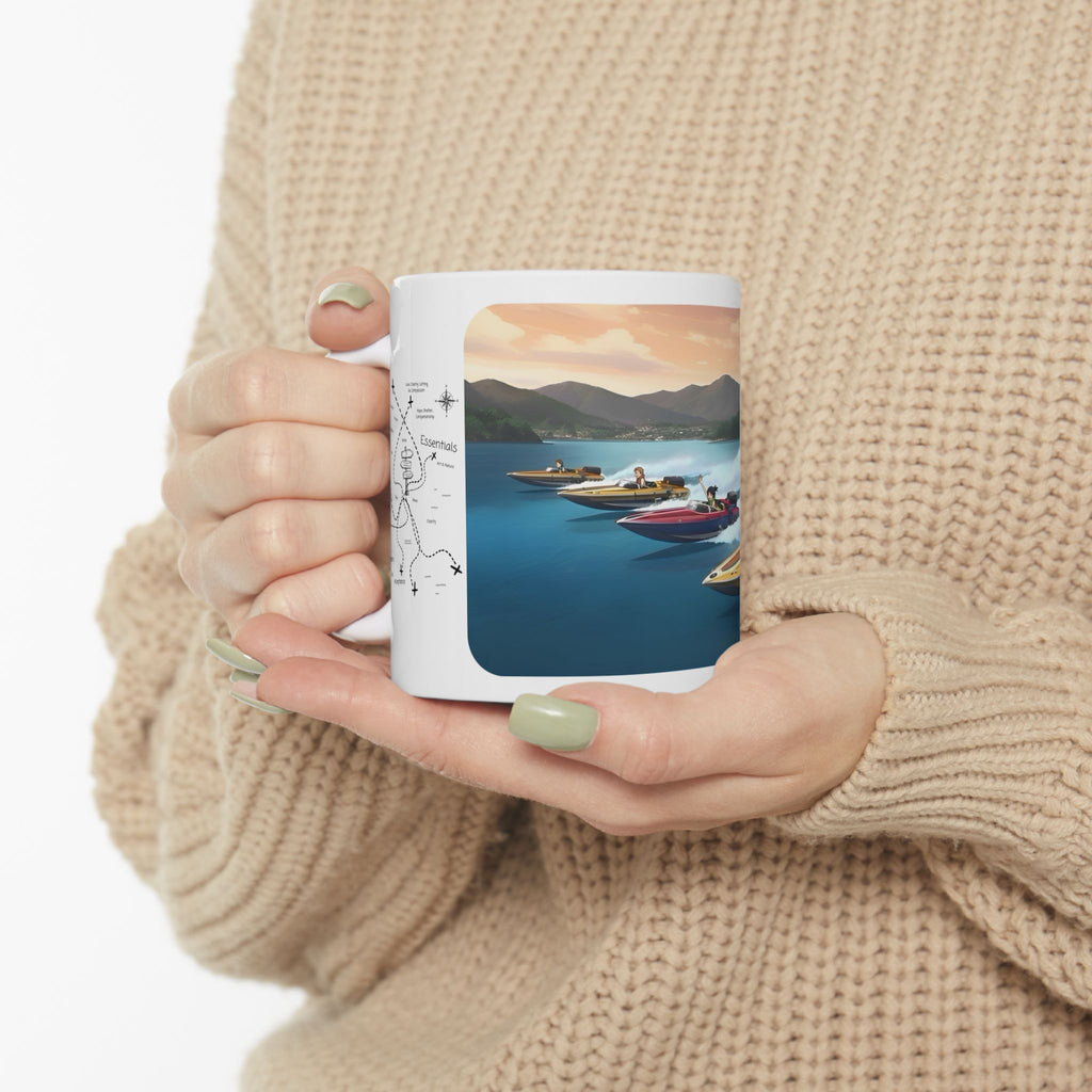 Adrenaline Boat Race #2 for Friends & Couples White Ceramic Mug — Anime Speedboat Treasure Map Cup (11oz/15oz)