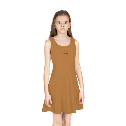 Girls' Light Brown Sleeveless Sundress (AOP)