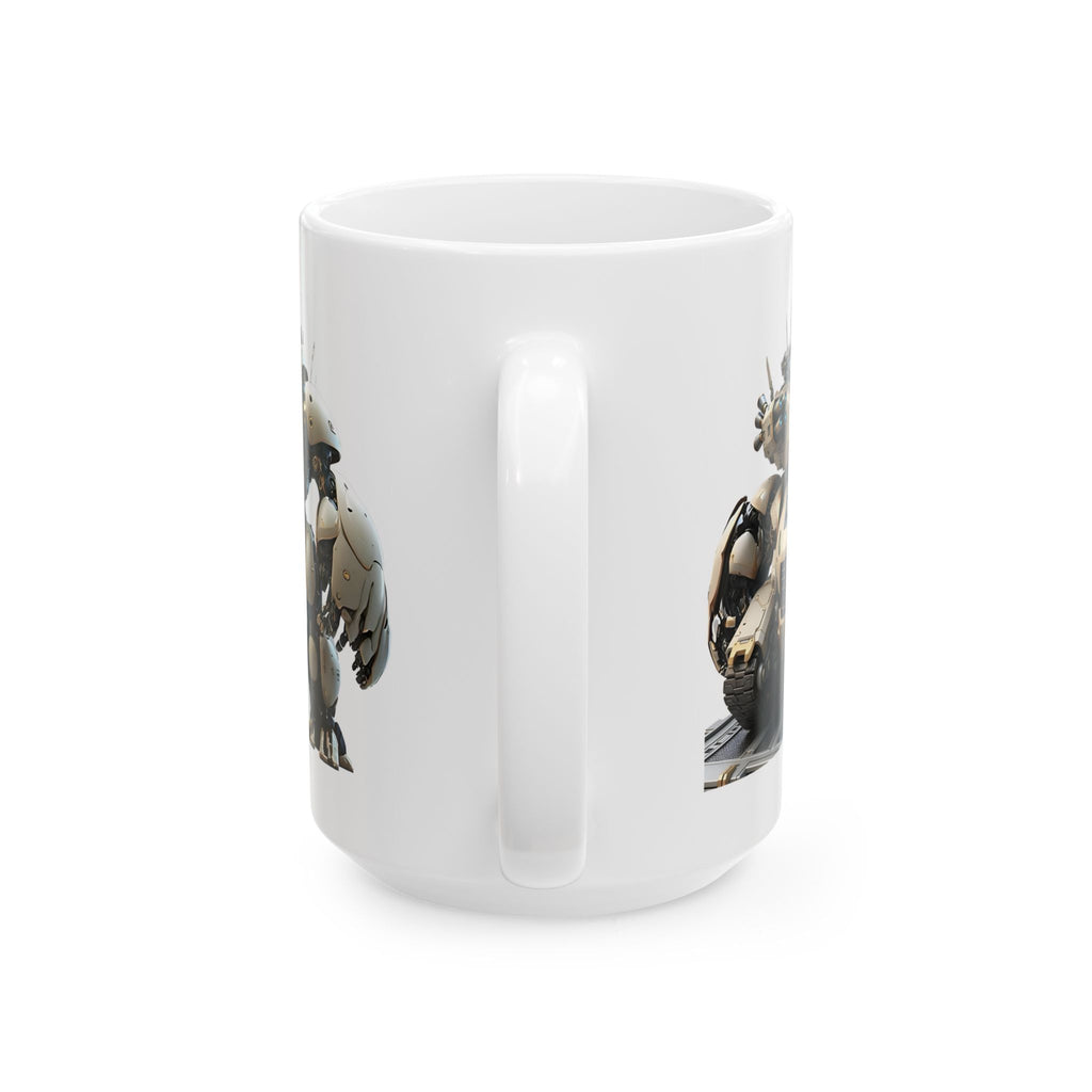 'The Meks' Sci‑Fi Mech Robot #5 White Ceramic Mug (11oz & 15oz)