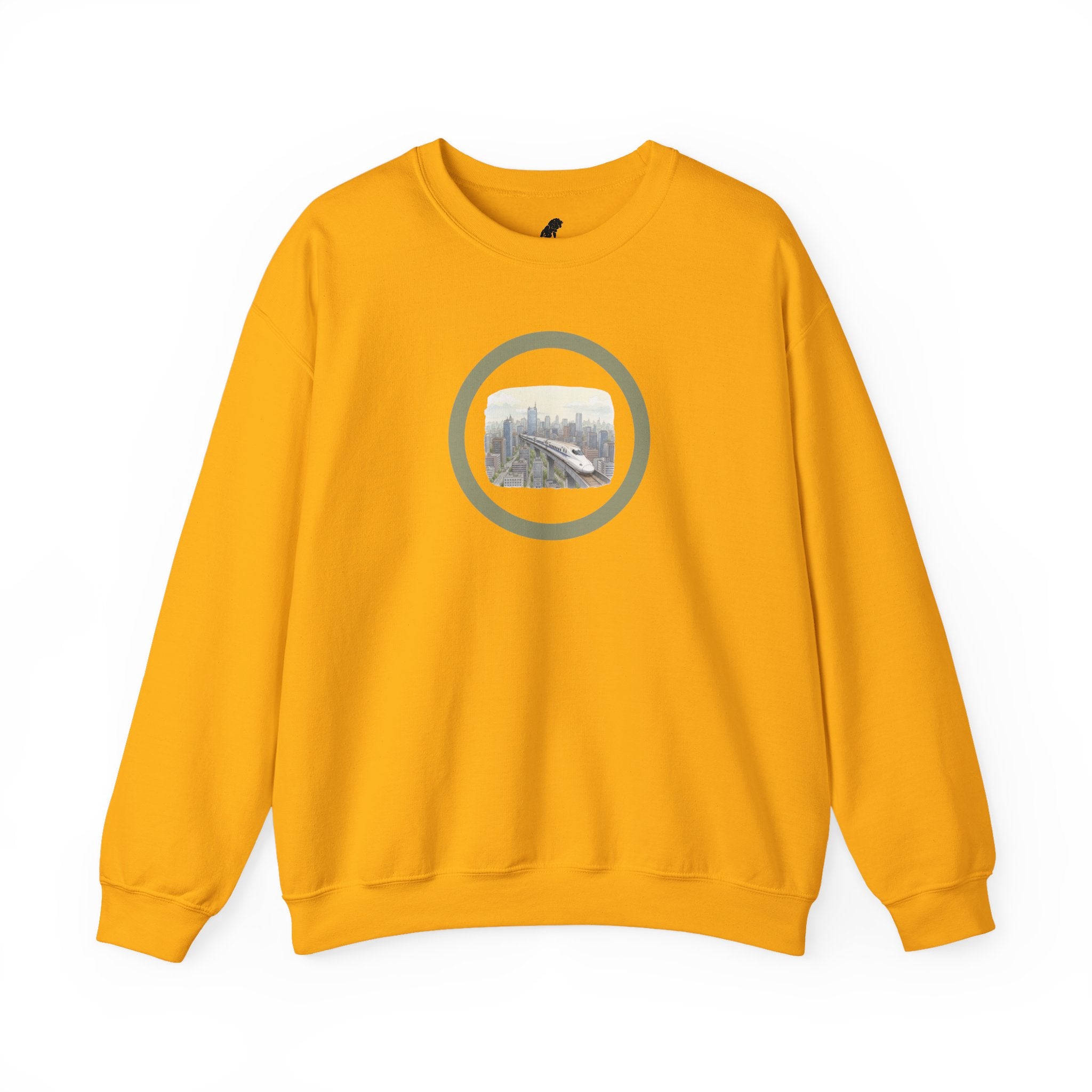 Circular Crewneck Bullet Train Sweatshirt — Vintage Locomotive Over The Metro Sweater