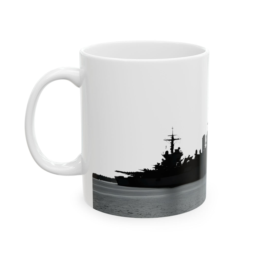 Resolute Silhouette Of A Mighty Warship Mug (11oz & 15oz), Navy Memorabilia White Ceramic Cup