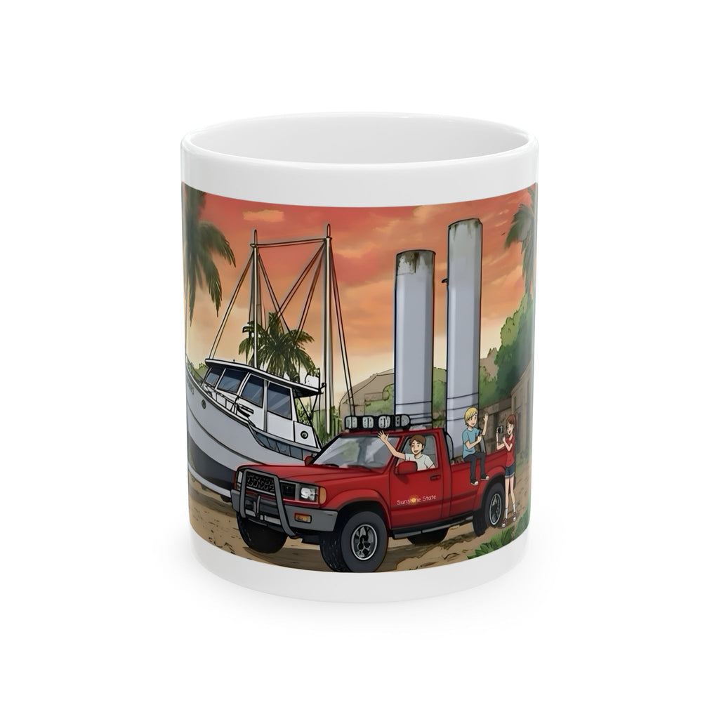 Sunshine State Pickup Trucks #13 Fishing Boat Hauler White Ceramic Mug – Celebrating Companionship, Creativity & Life’s Little Wonders Cup (11oz/15oz)