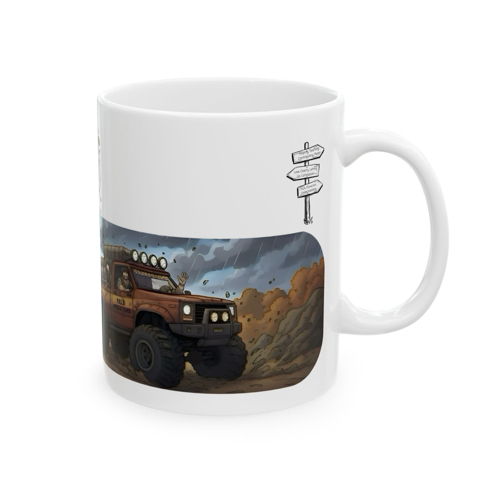 Adventure Trucks #3, Army Field Operation White Ceramic Mug — Find Your Path To The Essentials Cup (11oz & 15oz)