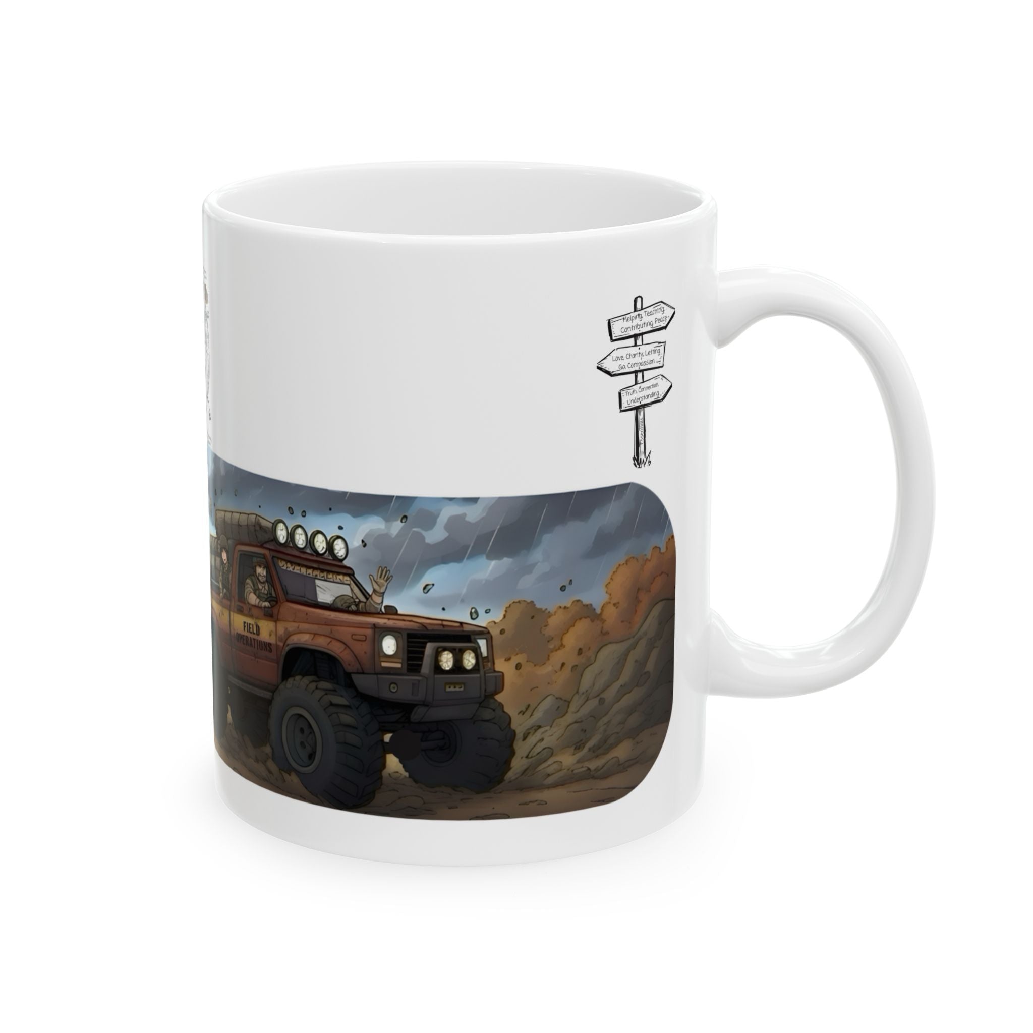 Adventure Trucks #3, Army Field Operation White Ceramic Mug — Find Your Path To The Essentials Cup (11oz & 15oz)