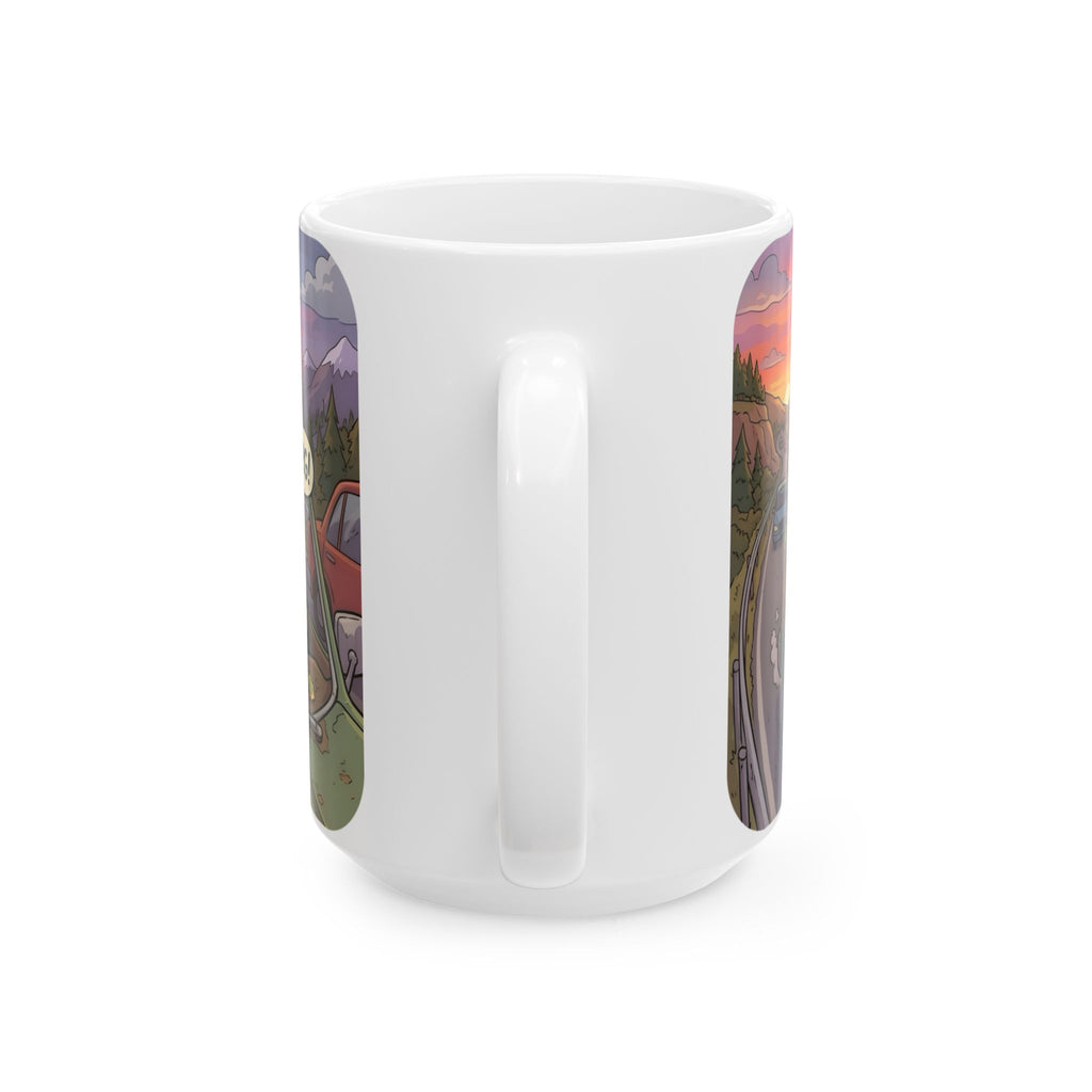 Squabbling Cats On A Road Trip White Ceramic Mug (11oz/15oz), Funny Cat'n Get Along Cup