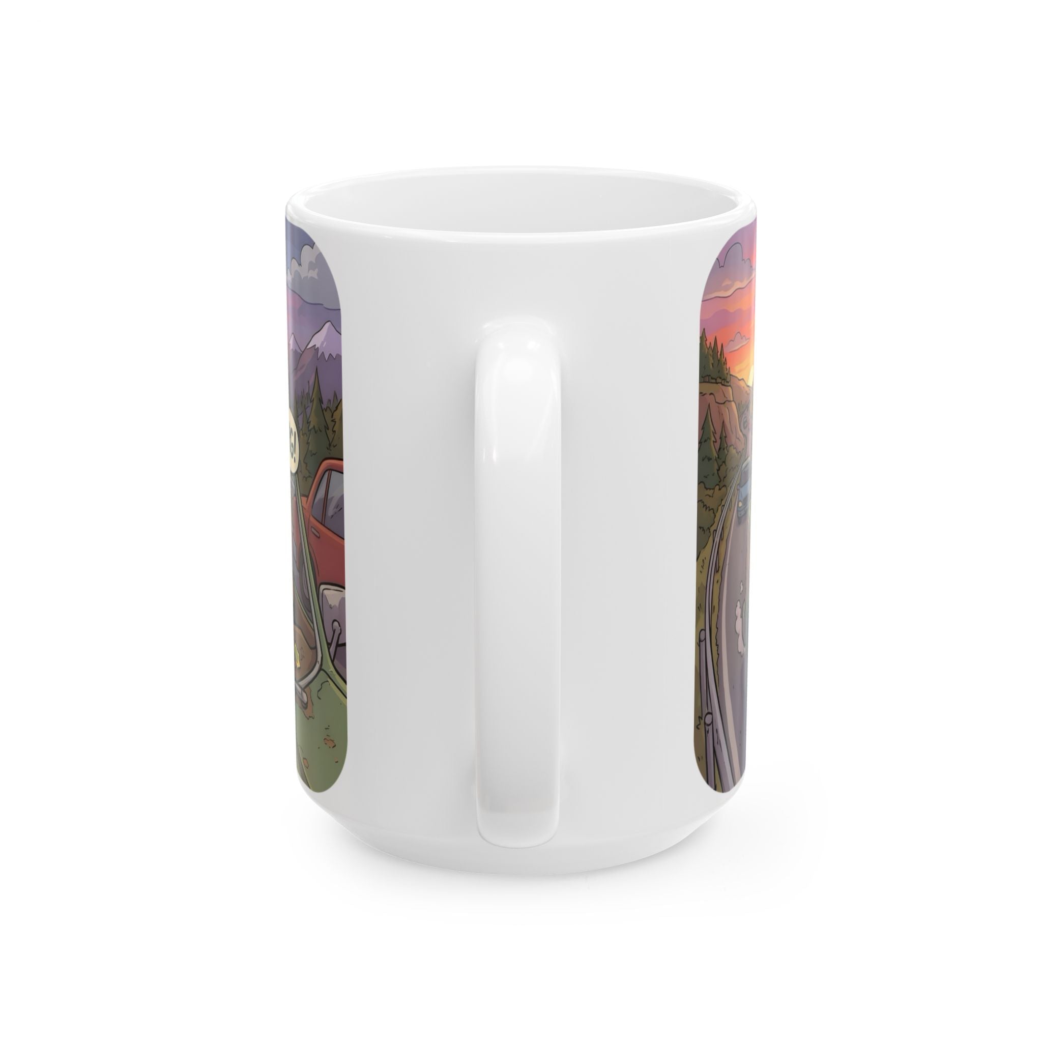Squabbling Cats On A Road Trip White Ceramic Mug (11oz/15oz), Funny Cat'n Get Along Cup