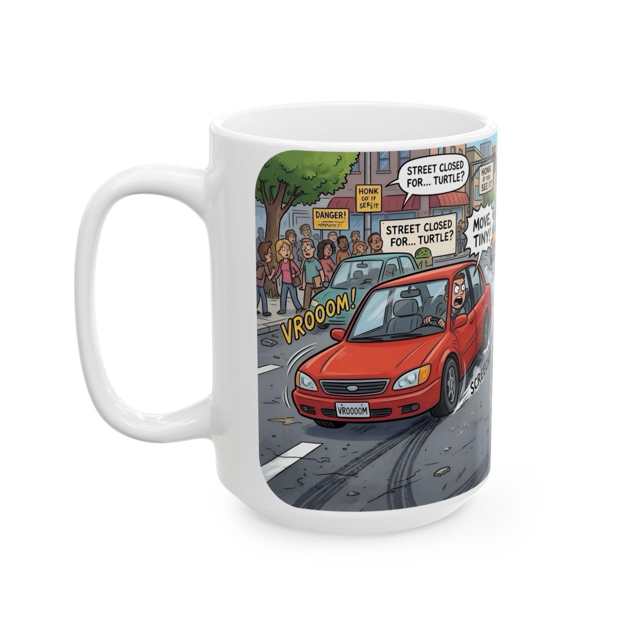 Cute Turtle Crossing White Ceramic Mug, Cruising Vibes Cup (11oz, 15oz)