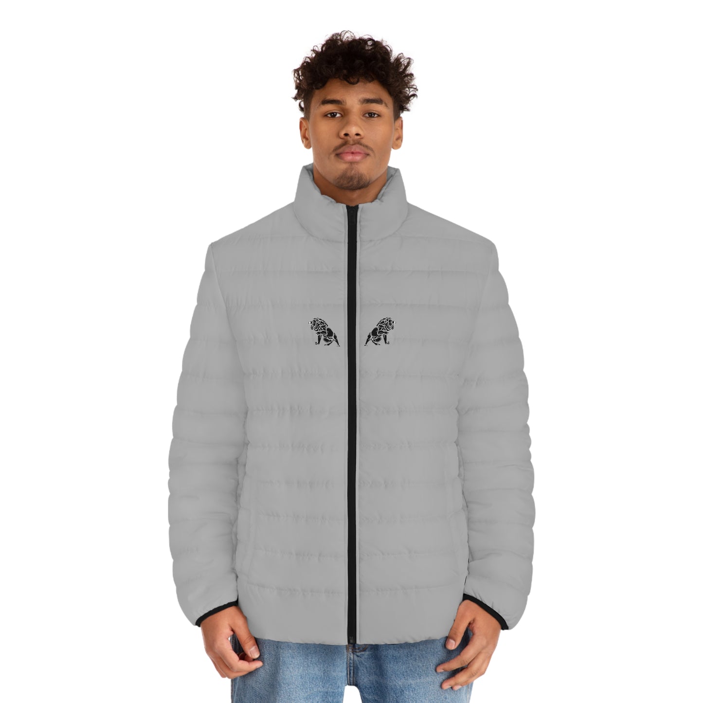 Men's Light Grey Puffer Jacket (AOP)