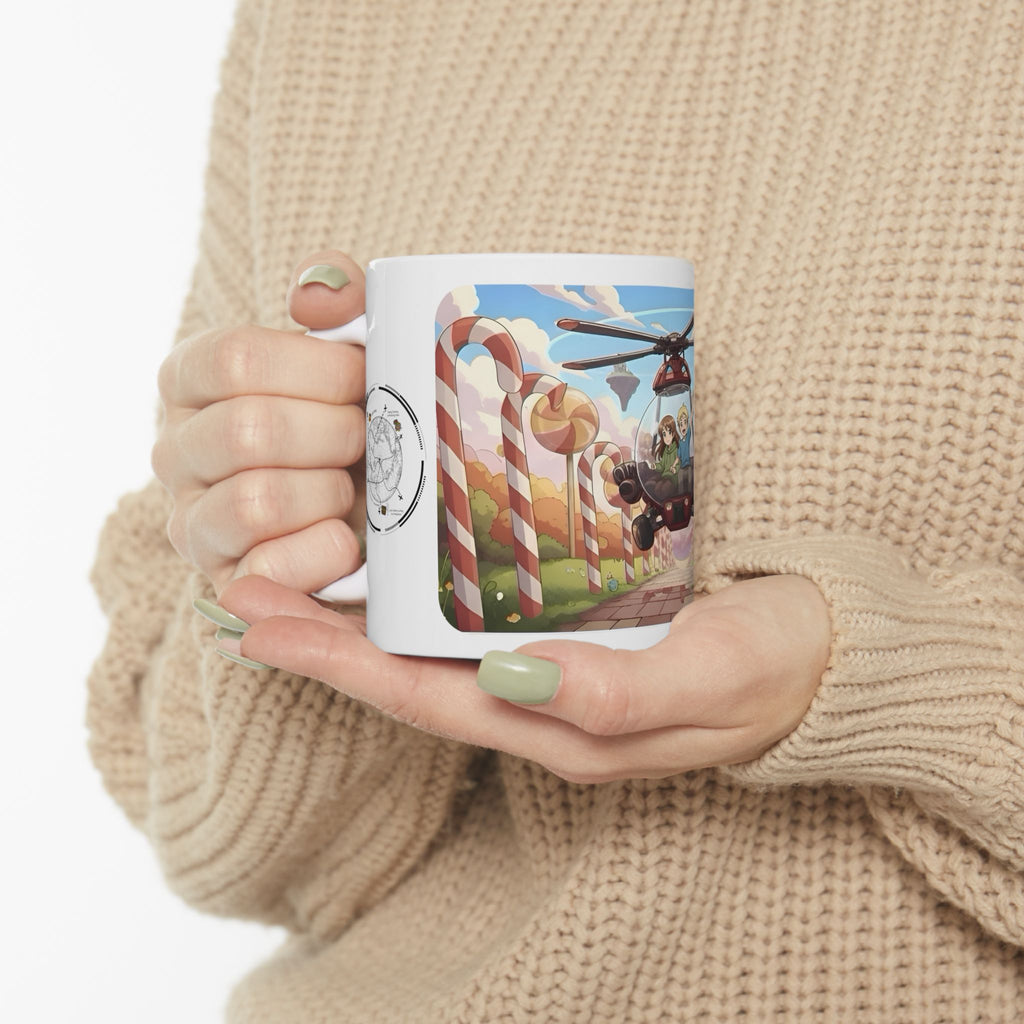 Flying Heli Blast Over Sweets White Ceramic Mug – Friends, Family & Imaginative Adventures, Celebrating Companionship, Creativity & Life’s Little Wonders Cup (11oz/15oz)