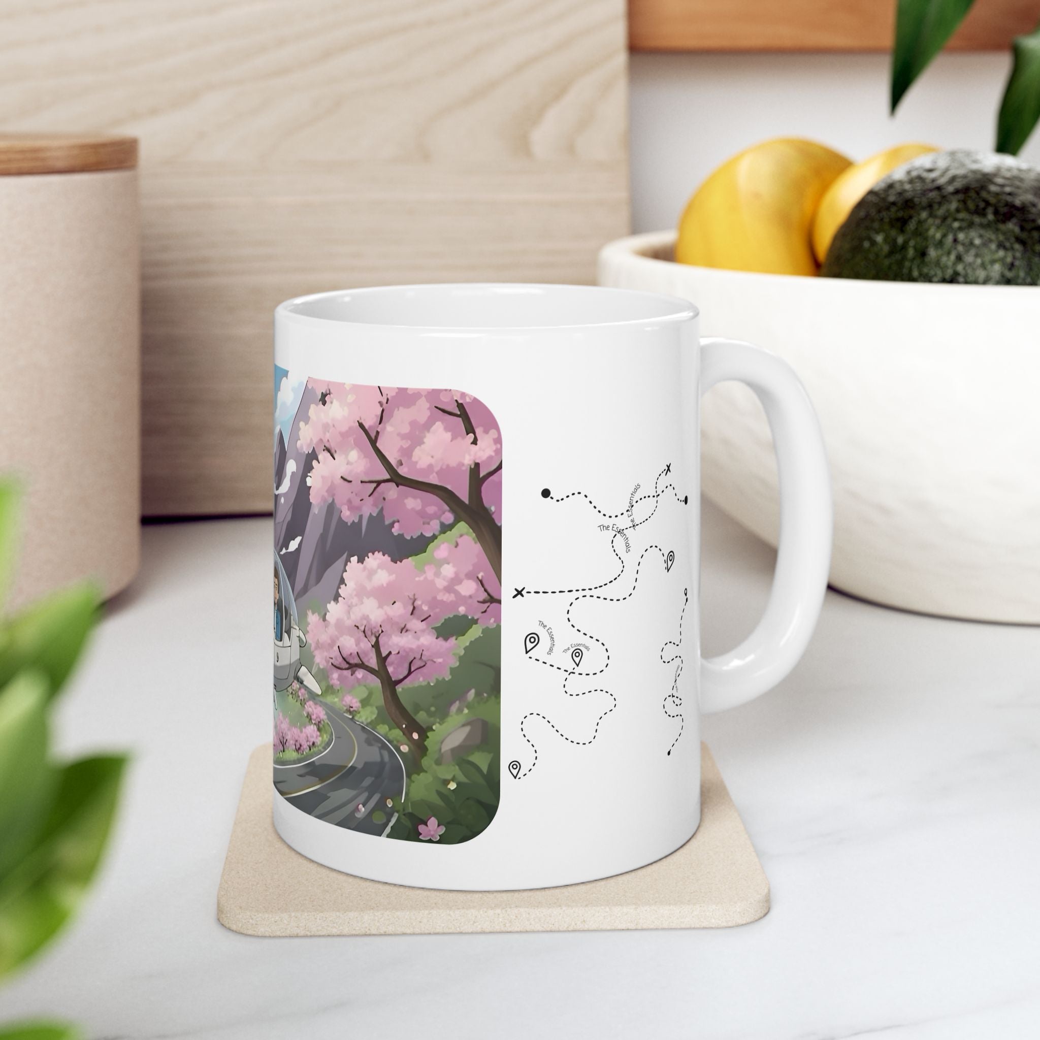 Sakura Mountain Vista White Ceramic Mug – Life’s Little Wonders Cup (11oz/15oz)