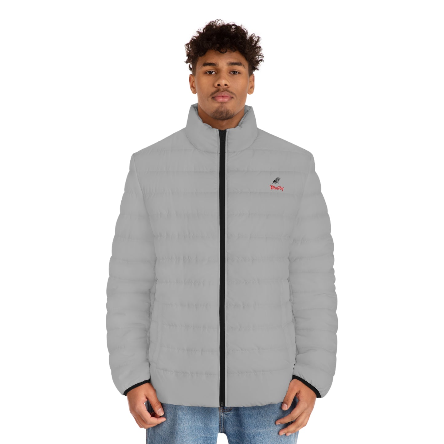 Men's Grey Puffer Jacket (AOP)