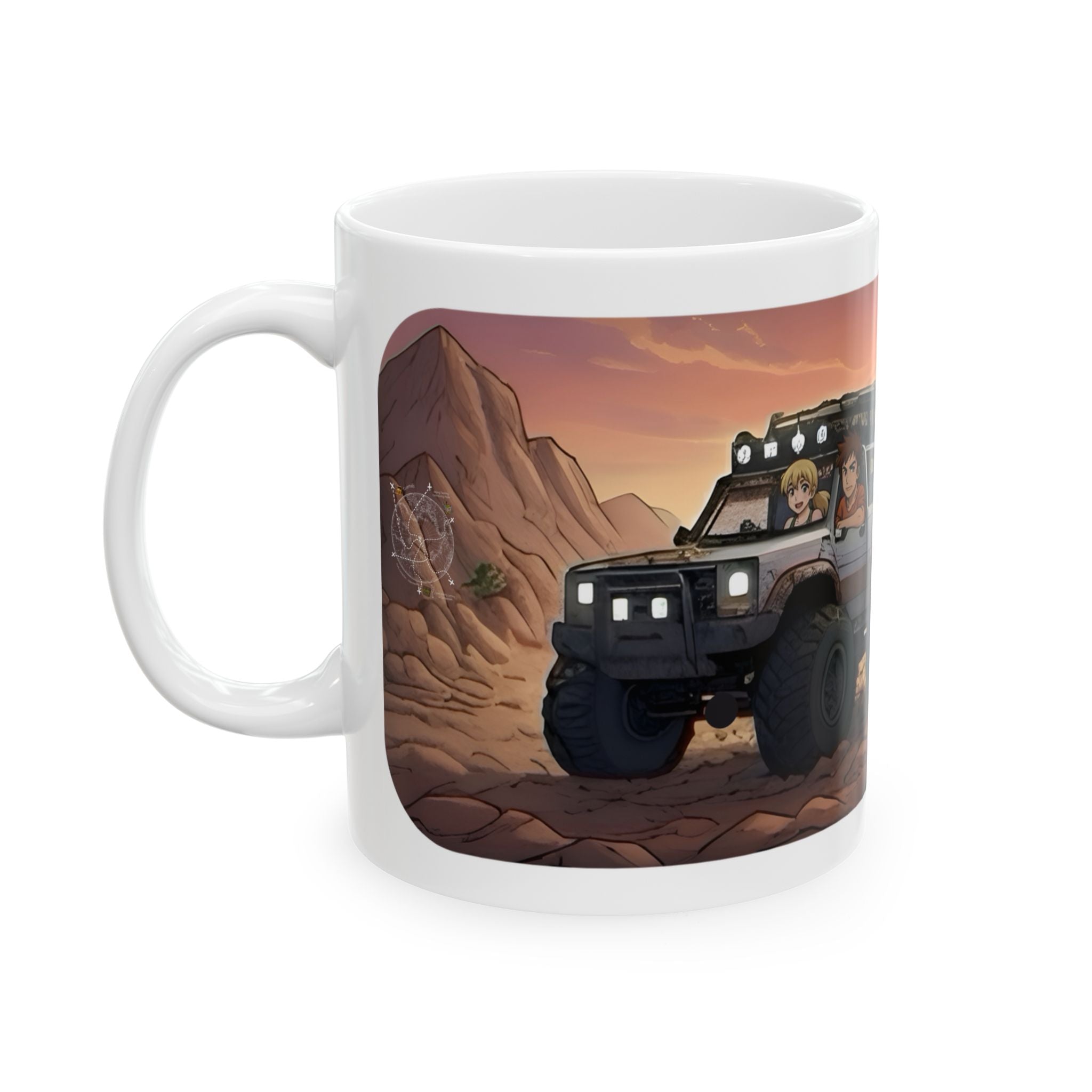 Adventure 4x4 Trucks #32, Young Couples On The Move White Ceramic Mug — Find Your Path To The Essentials Cup (11oz & 15oz)
