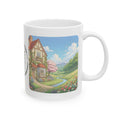 Kawaii English Garden Wildflower Meadow White Ceramic Mug — Cherry Blossom RV Camping Village Cup (11oz/15oz)