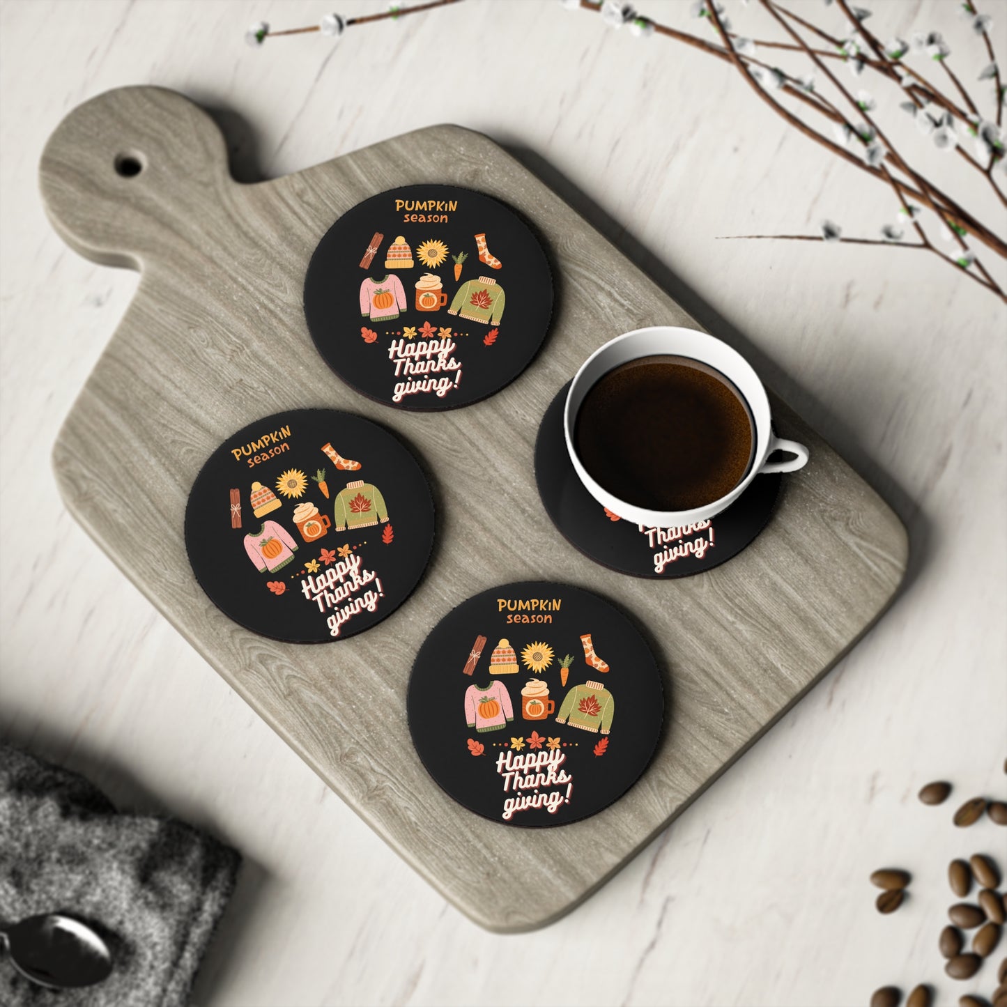 Journeys Autumn Seasons of Change Coaster Black, Gifts for the Holidays, Seasonal Coasters, Coasters for All Occasions, Thanksgiving PumpkinCoaster