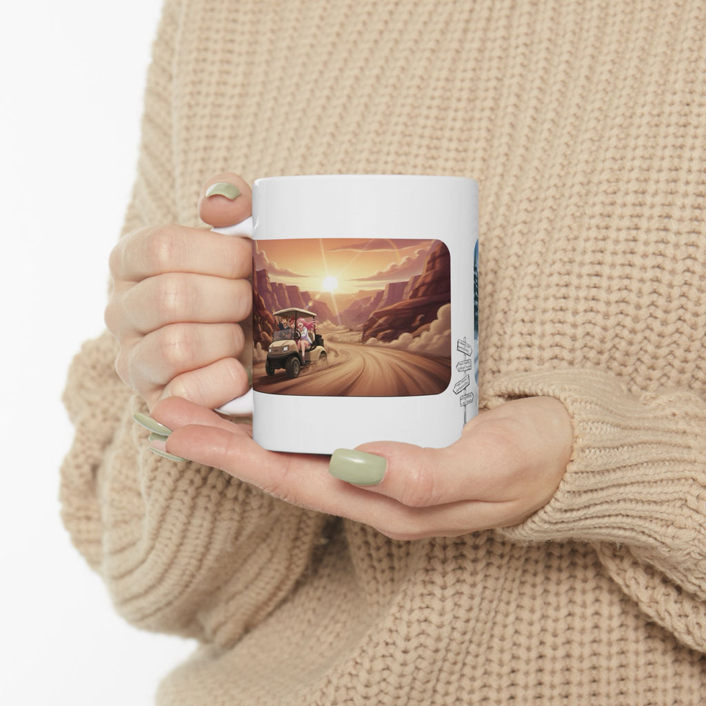 Anime Golf Cart Seasonal Adventures #7 White Ceramic Mug — Find Your Path To The Essentials Cup (11oz & 15oz)