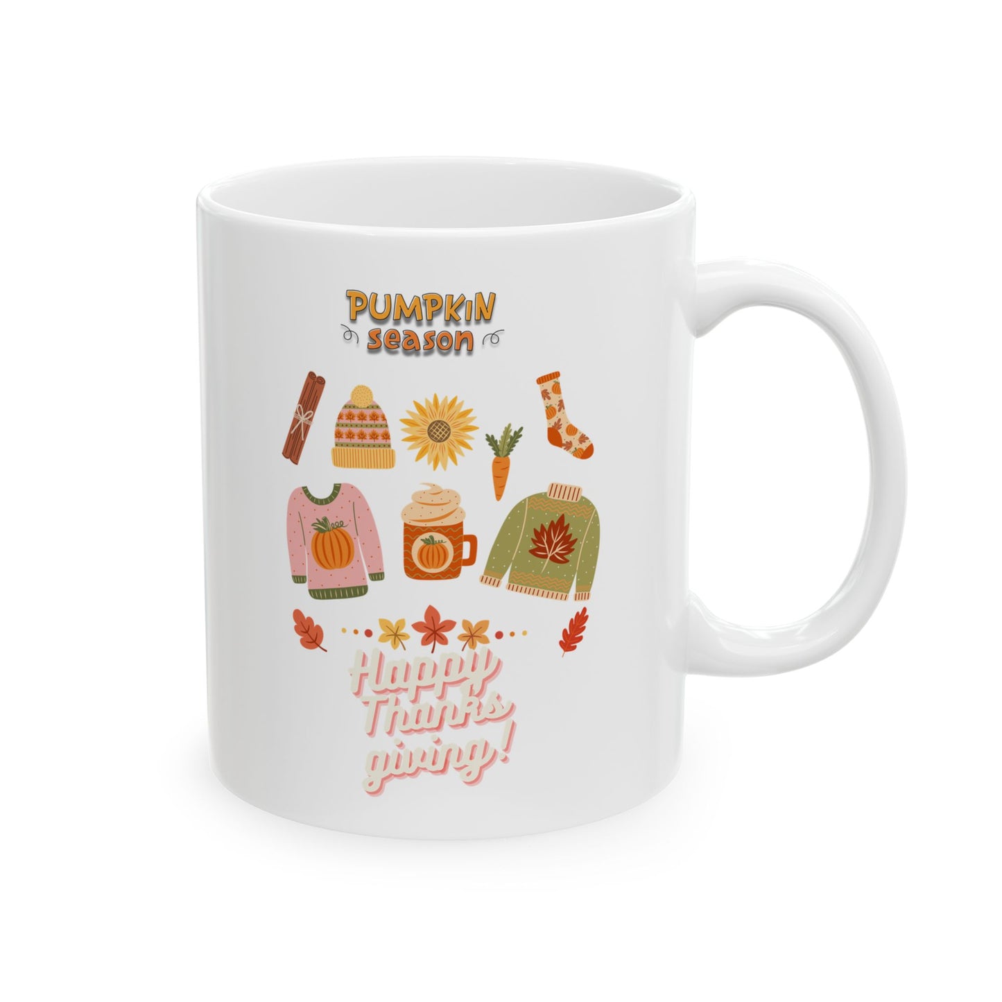 Journeys Happy Thanksgiving Pumpkin Season Ceramic Mug, White, (11oz, 15oz), Perfect Gift Mug for the Holidays, Mug for the Whole Family