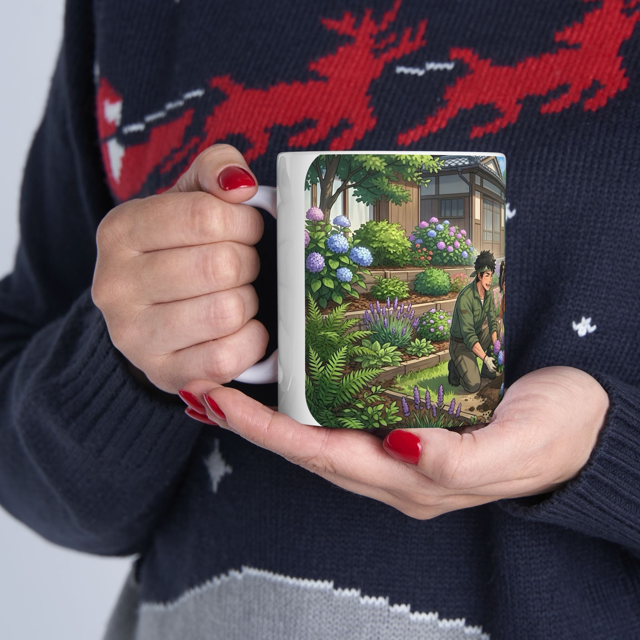 Garden Family Love White Ceramic Mug — Cozy Countryside Landscaping Tea Cup (11oz & 15oz)