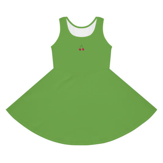 Girls' Green Sleeveless Sundress (AOP)