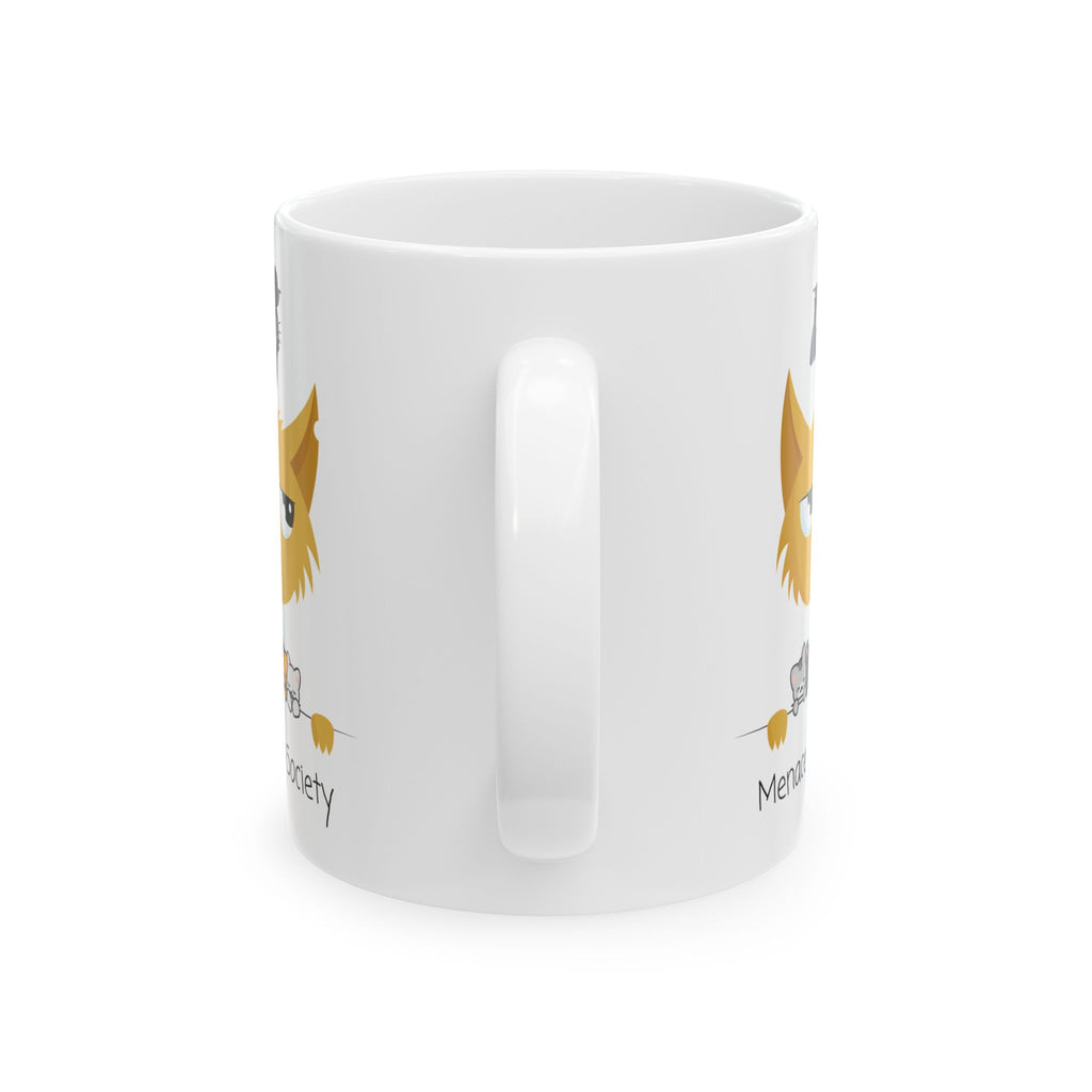 Cheeky Cat Mom White Ceramic Mug — Cute "Menace To Society" Rebel Cats Tea Cup (11oz, 15oz)